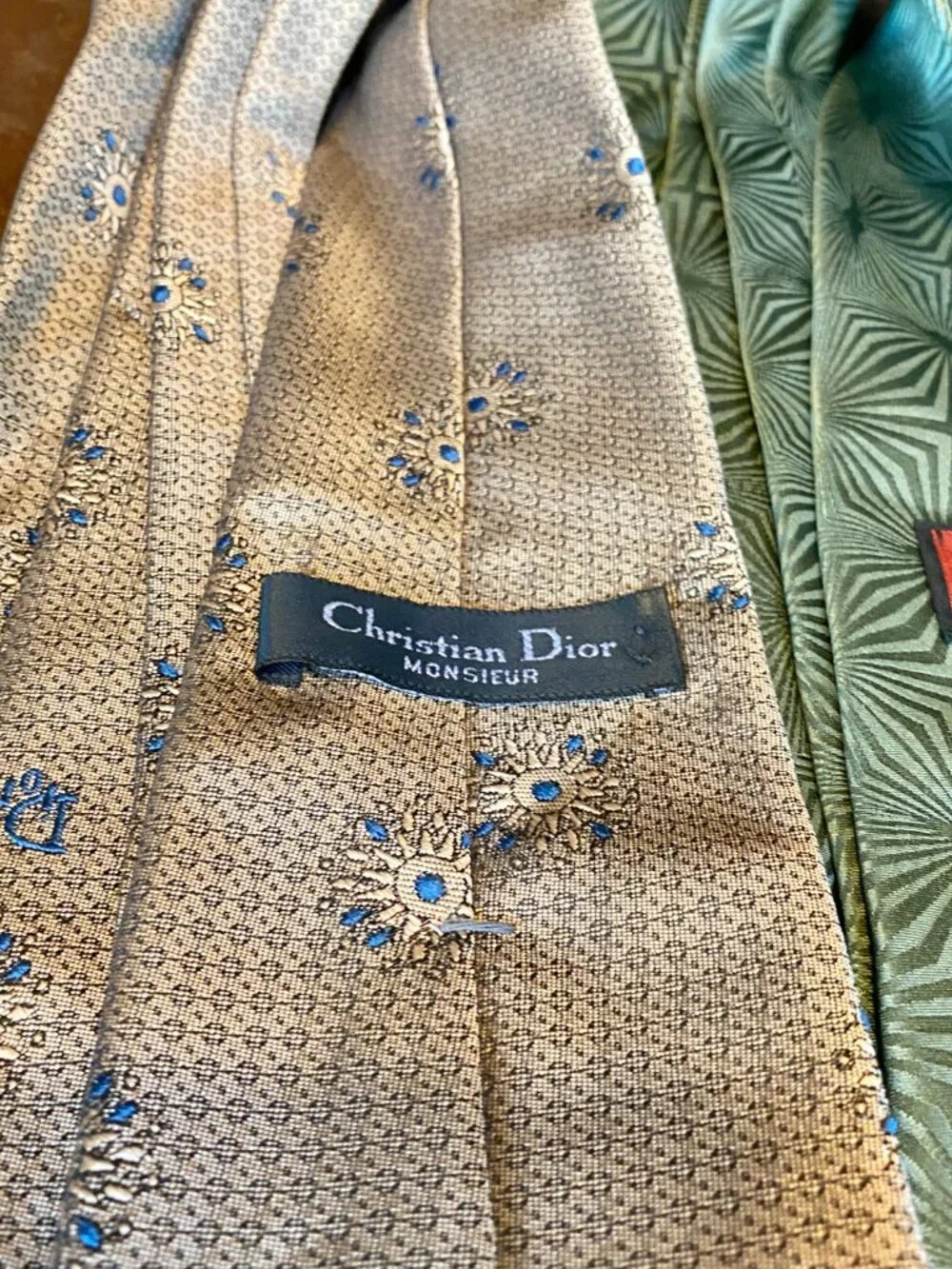 LOT FIVE 80s 90s Ties Christian Dior Silk Gold Green Brocade Metallic Vintage